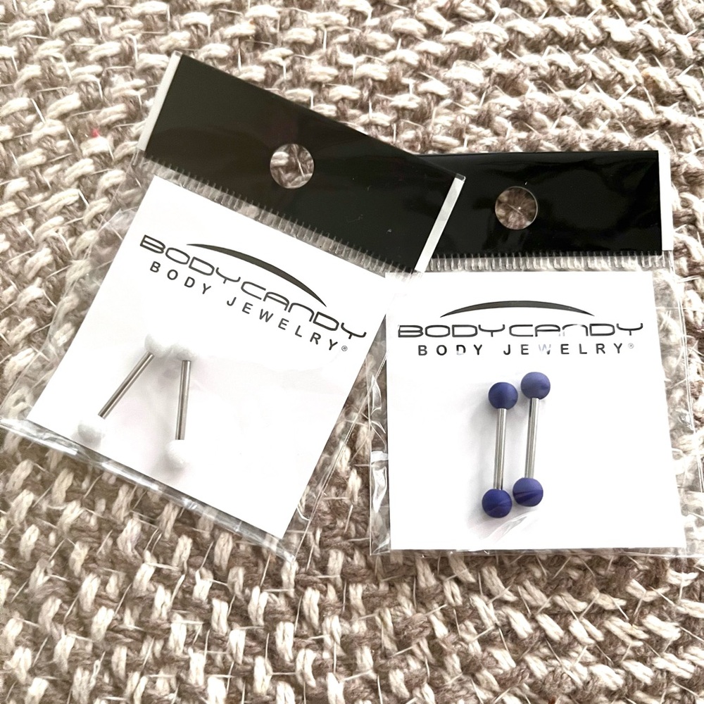 Bodycandy Body Piercing Barbells-2 pair (White, Blue)